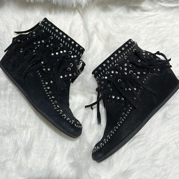 ASH Spirit Studded Suede Fringe Ankle Boots Size 39/8-8.5. B66 - Picture 2 of 10